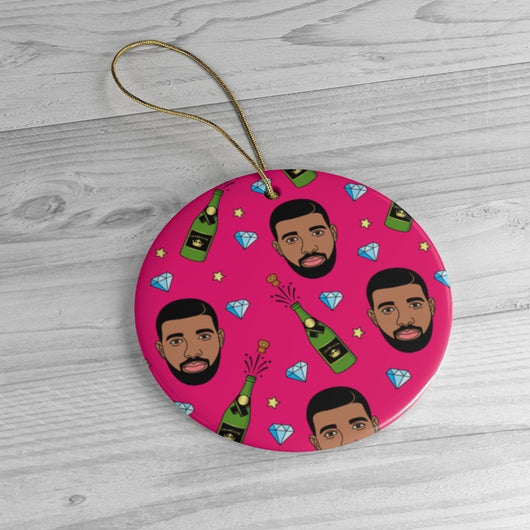 Pink Drake & Champagne Ornament -  Christmas Tree Ceramic Ornaments - Drake Funny Christmas Gift