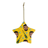 Yellow Funny Drake & Champagne Ornament - Christmas Tree Ceramic Ornaments - Drake Funny Christmas Gift