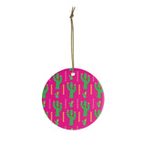 Cute Pink Cactus Ornament -  Christmas Tree Ceramic Ornaments - Pink & Green Cactus Gift