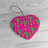 Cute Pink Cactus Ornament -  Christmas Tree Ceramic Ornaments - Pink & Green Cactus Gift