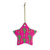 Cute Pink Cactus Ornament -  Christmas Tree Ceramic Ornaments - Pink & Green Cactus Gift