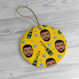 Yellow Funny Drake & Champagne Ornament - Christmas Tree Ceramic Ornaments - Drake Funny Christmas Gift
