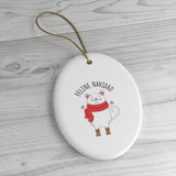 Feline Navidad Cute Cat Ornament - Ceramic Ornament For Christmas Tree - Feliz Navidad