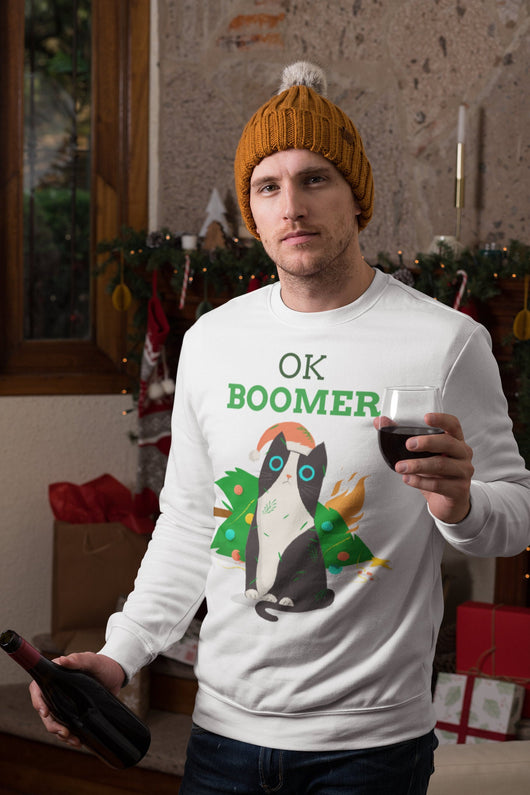 OK Boomer  Holiday Sweater - Christmas Sweater Crewneck - Holiday Sweater Gray