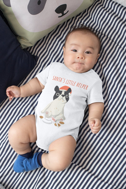 Santa's Little Helper Christmas Bodysuit Baby -  Cute Dog Baby Bodysuit - Baby Onesie