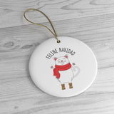 Feline Navidad Cute Cat Ornament - Ceramic Ornament For Christmas Tree - Feliz Navidad