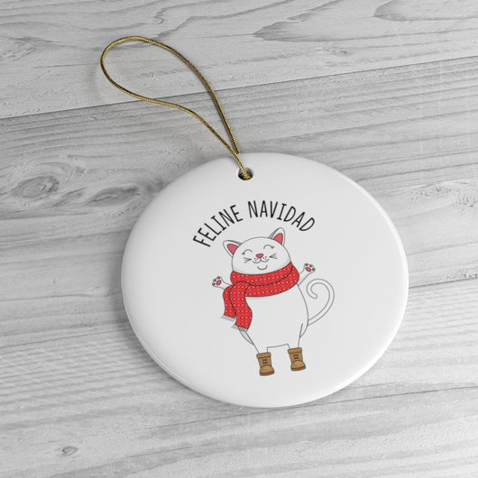 Feline Navidad Cute Cat Ornament - Ceramic Ornament For Christmas Tree - Feliz Navidad
