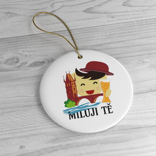 Czech I Love You Holiday Ceramic Tree Ornament - Czech Gift Idea - Czech Republic - Miluji tě