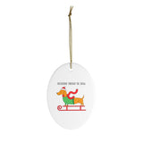 Dachshund Through The Snow - Ceramic Ornament For Christmas Tree - Dog Ornament