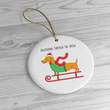 Dachshund Through The Snow - Ceramic Ornament For Christmas Tree - Dog Ornament