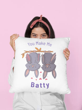 You Make Me Batty - Cute Bat Valentine's Day Pillow - Bat Valentine's Day Gift