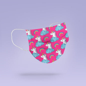 Washable & Reusable Cloth Unicorn Clouds And Rainbow Face Mask Cover