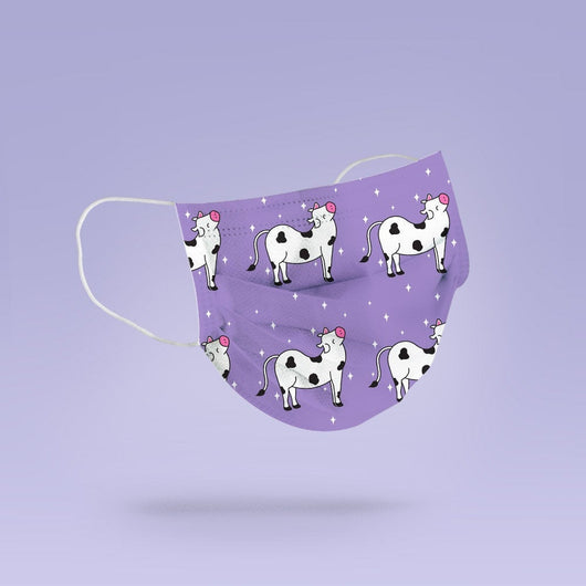Washable & Reusable Cute Purple Cow Face Mask Cover