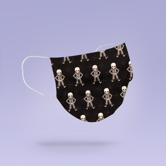 Washable & Reusable Black Skeleton Haunted Face Mask Cloth Cover