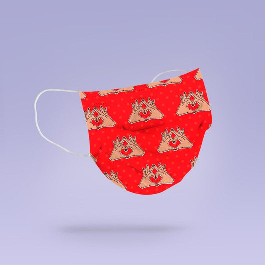 Washable & Reusable Red Hand Heart Face Mask Cloth Cover