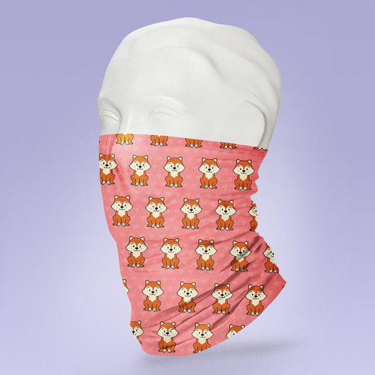 Washable & Reusable Pink Fox Themed Purple Mask - Gaiter Face Shield - Face Mask - Face Buff - Snood - Face Gator