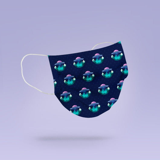 Space Ship Abduction - Washable & Reusable Purple Alien Cloth Face Mask Cover