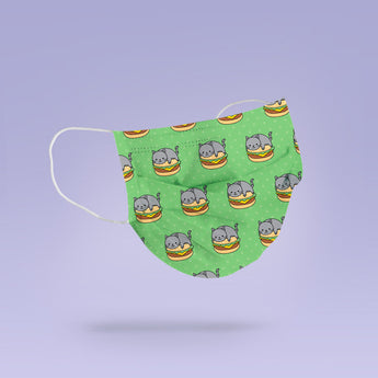 Washable & Reusable Green Cat Burger Face Mask Cover