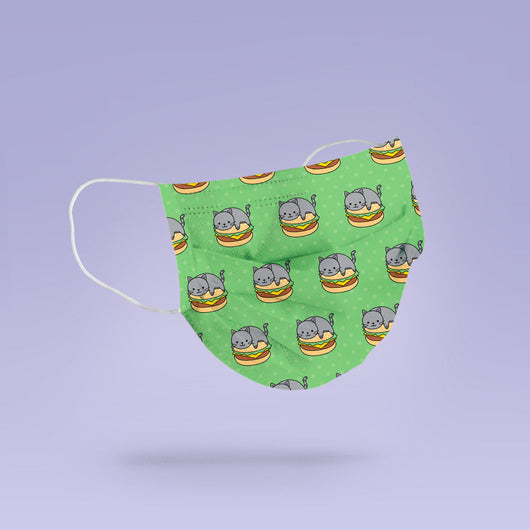 Washable & Reusable Green Cat Burger Face Mask Cover
