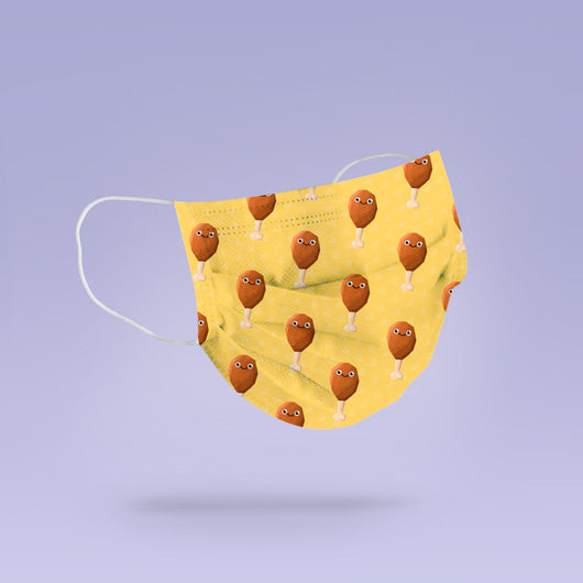 Washable & Reusable Fried Chicken Yellow Drumstick Meat Themed Face Mask Cover