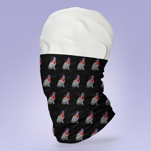 Washable & Reusable Day of the Dead -  Hipster Cat Face Shield - Face Mask - Face Buff - Snood - Face Gator