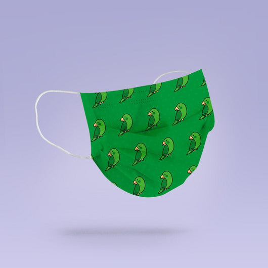 Washable & Reusable Green Parrot Mask Cover - Cute Face Mask