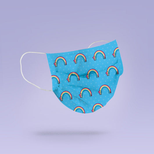 Washable & Reusable Blue Rainbow Cat Face Mask - Cute Face Masks