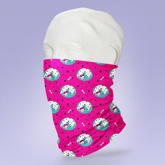 Washable & Reusable Pink Dalmatian Dog  - Gaiter Face Shield - Face Mask - Face Buff - Snood - Face Gator