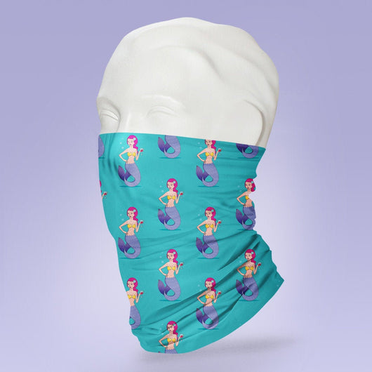 Washable & Reusable Mermaid With Wine Face Mask  - Gaiter Face Shield - Face Mask - Face Buff - Snood - Face Gator