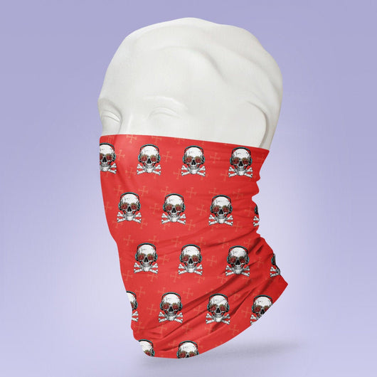 Washable & Reusable Red Rose Skull Shield - Face Mask - Face Buff - Snood - Face Gator