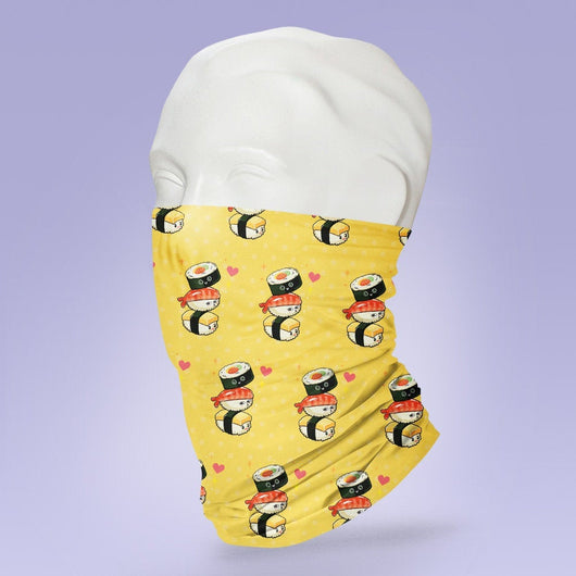 Washable & Reusable Yellow Sushi Face-mask - Sashimi  Shield - Face Mask - Face Buff - Snood - Face Gator
