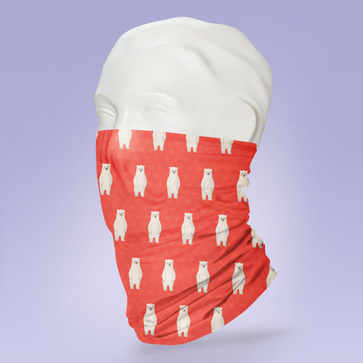 Washable & Reusable Red and White Polar Bear Mask - Shield - Face Mask - Face Buff - Snood - Face Gator