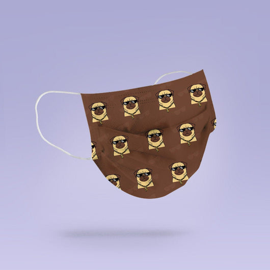Washable & Reusable Brown Pug Rapper Mask Cover - Cute Face Mask