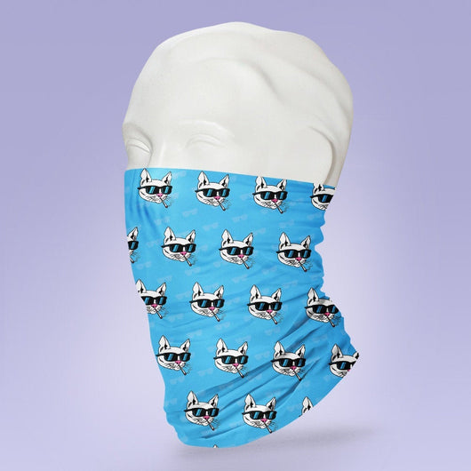 Washable & Reusable Blue Smoking Cat - Face Mask - Face Buff - Snood