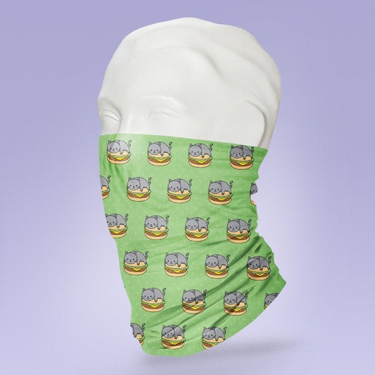 Washable & Reusable Green Burger Cat Mask - Face Shield - Face Mask