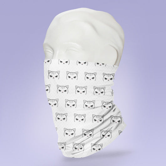 Washable & Reusable Angry White Cat Mask - Face Shield - Face Mask