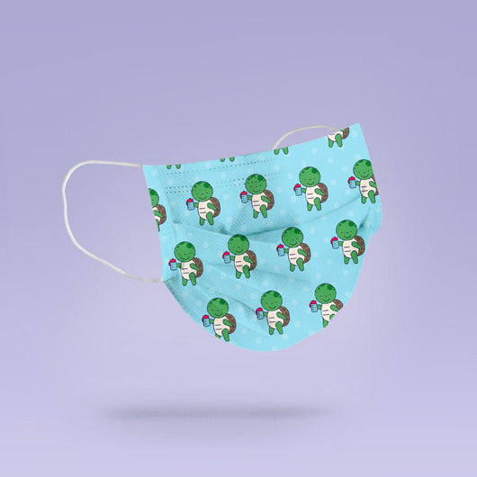 REUSABLE FACE MASK -  Soft, Cloth, Anti-Dust, Washable, Re-Usable, Blue Turtle Print Adult Mouth Cover