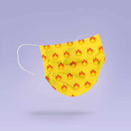 REUSABLE FIRE EMOJI mask-  Soft, Cloth, Fire Design, Washable, Re-Usable,  yellow Face Mask - Adult Mouth Cover - Fire Face Mask