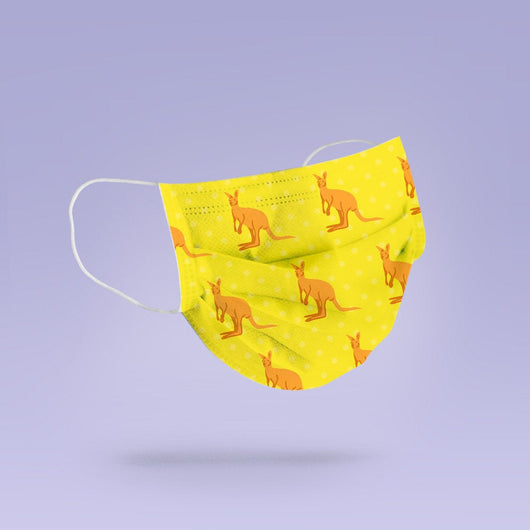 REUSABLE KANGAROO Face Mask - Soft, Cloth, Washable, Re-Usable, Yellow Face Mask - Adult Mouth Cover - Kangaroo Face Mask
