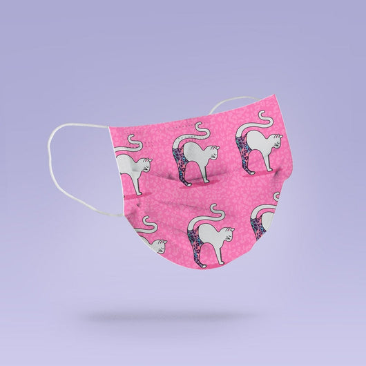 Washable & Reusable Pink Yoga Cat Face Mask Cover
