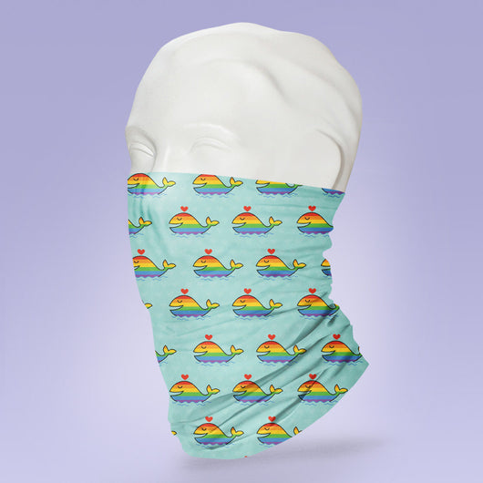 Washable & Reusable LBGT Rainbow Whale  - Gaiter Face Shield - Face Mask