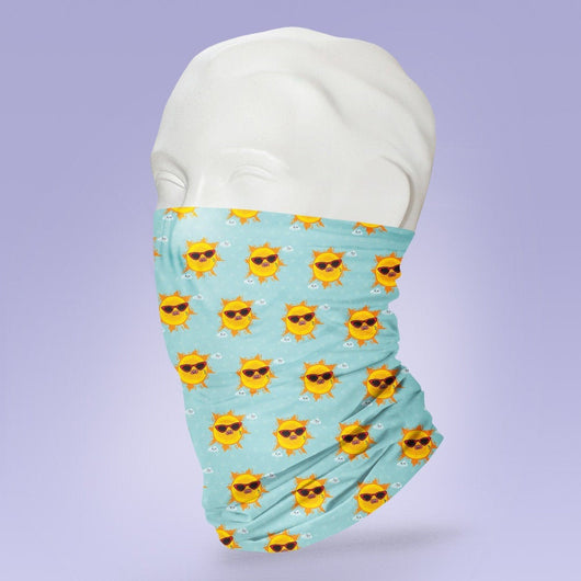 Washable & Reusable Sweating Sun Themed Purple Mask - Gaiter Face Shield - Face Mask - Face Buff - Snood - Face Gator