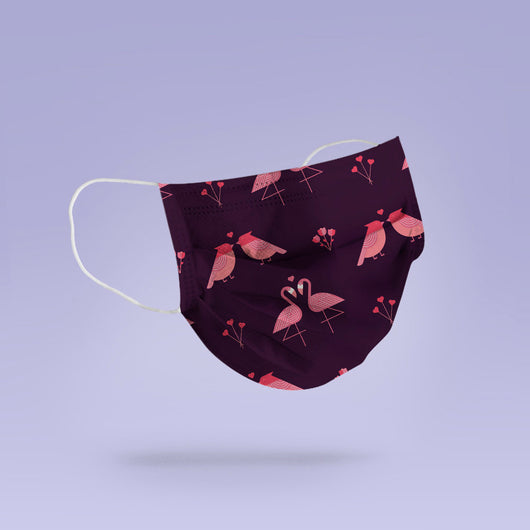 REUSABLE FACE MASK - Soft, Cloth, Washable, Re-Usable, Purple Love Birds Face Mask - Adult Mouth Cover - Flamingo Face Mask