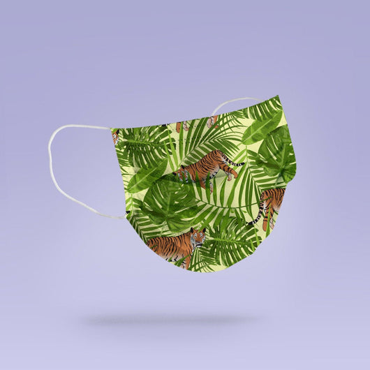 REUSABLE FACE MASK - Soft, Cloth, Washable, Re-Usable, Yellow & Green Tiger Face Mask - Adult Mouth Cover - Tiger Face Mask