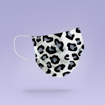 REUSABLE FACE MASK - Soft, Cloth, Washable, Re-Usable, Black & White Snow Leopard Face Mask - Adult Mouth Cover - Leopard Print Face Mask