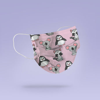 REUSABLE FACE MASK - Soft, Cloth, Washable, Re-Usable, Raccoon, Penguin, Mouse Print Face Mask - Adult Mouth Cover - Animal Print Face Mask