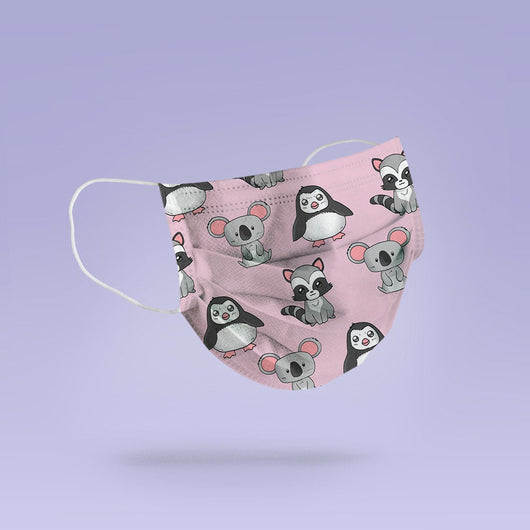 REUSABLE FACE MASK - Soft, Cloth, Washable, Re-Usable, Raccoon, Penguin, Mouse Print Face Mask - Adult Mouth Cover - Animal Print Face Mask