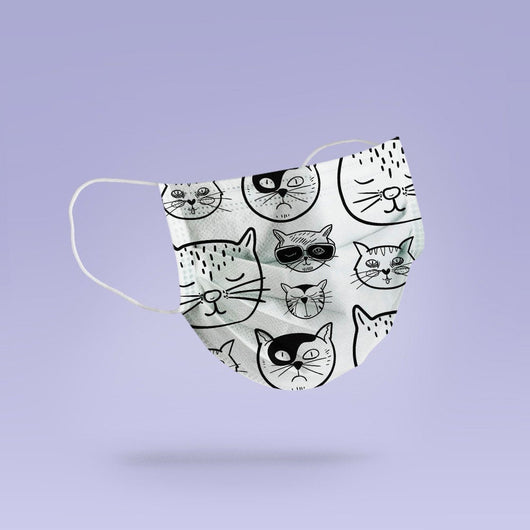 REUSABLE FACE MASK - Soft, Cloth, Washable, Re-Usable Black & White Cat Face Mask - Adult Mouth Cover - Cat Face Mask