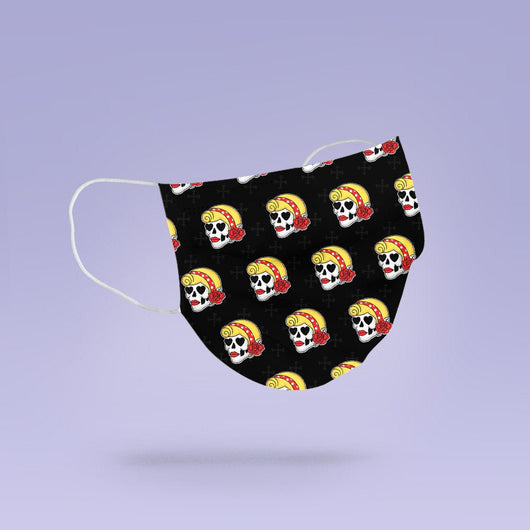 Washable & Reusable Day of the Dead - Dia De Los Muertos Cute Skull Face Mask Cover