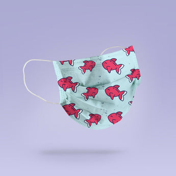 REUSABLE FACE MASK -  Soft, Cloth, Anti-Dust, Washable, Re-Usable, Blue Fish Print Print Adult Mouth Cover - Fish Face Mask